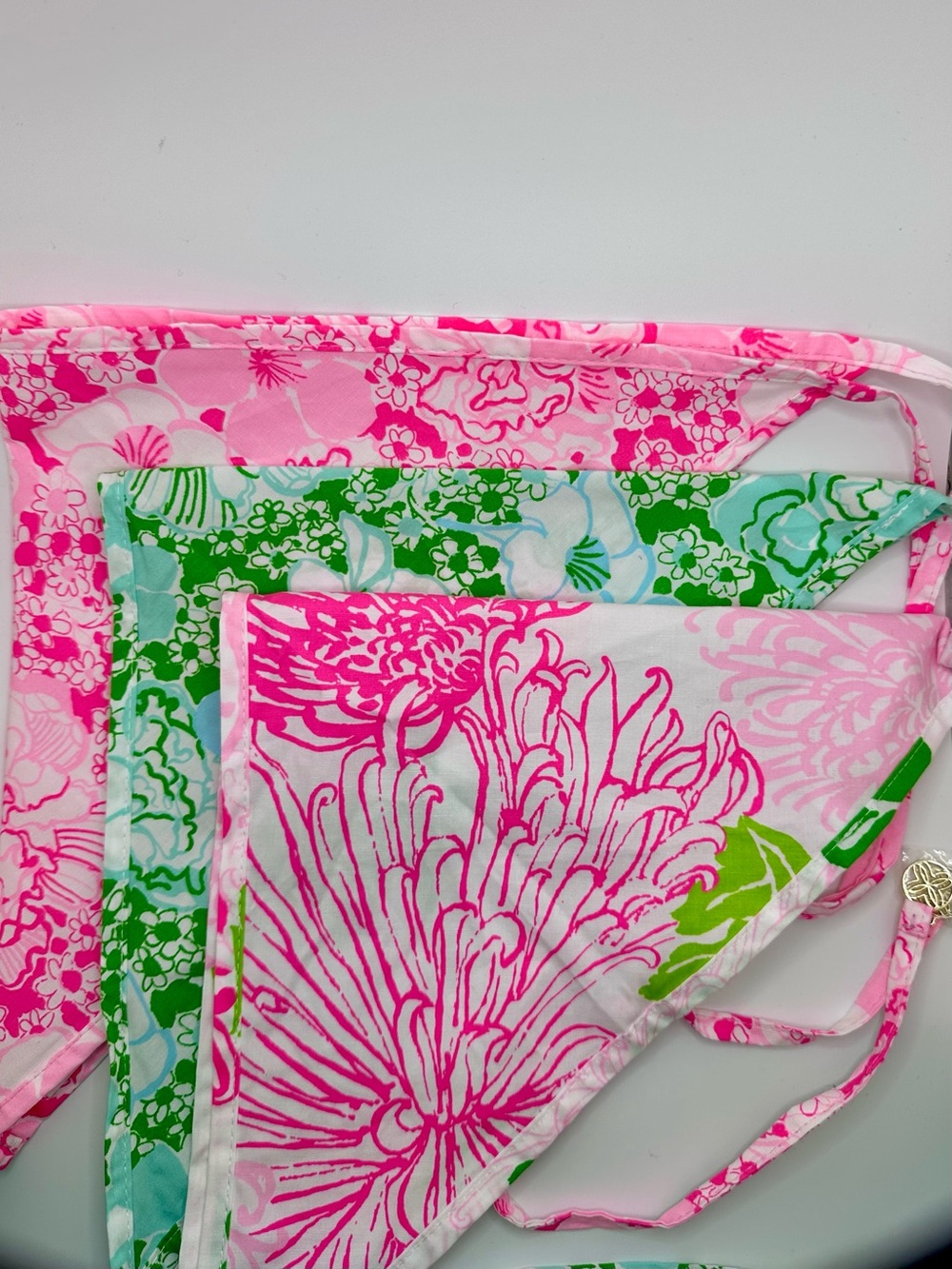 Lilly Pulitzer Pink & Green Floral Triangle Bandanas